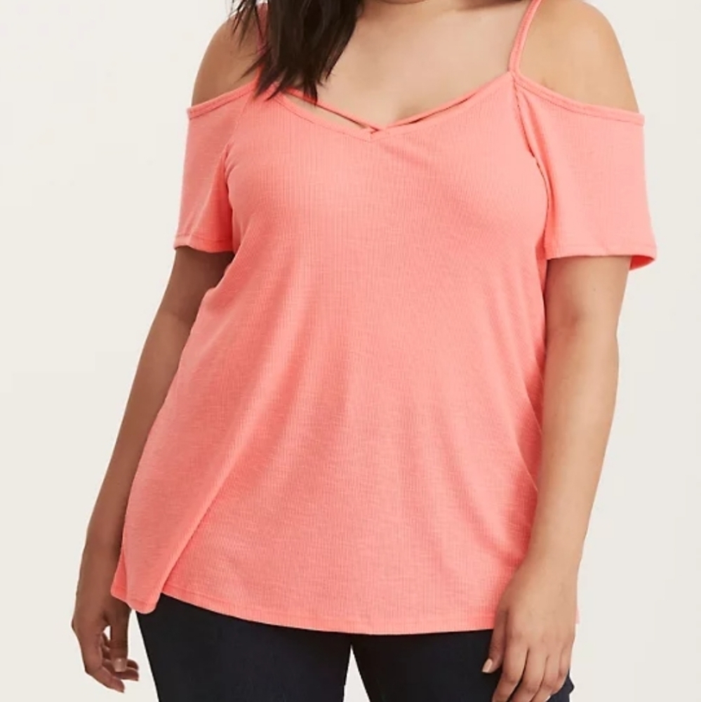 Torrid Dubarry Ribbed Knit Strappy Cold Shoulder Top Size 0